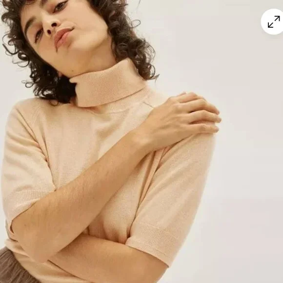 Everlane Wool/Cotton Short Sleeved Turtleneck Sweater L - Picture 2 of 5